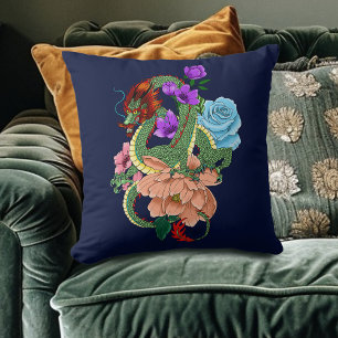 Chinese Dragon and Flowers Cushion