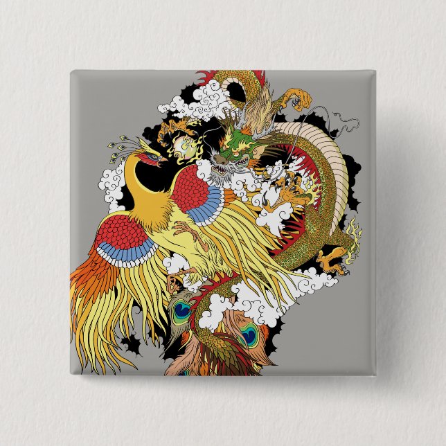 chinese dragon and phoenix 15 cm square badge (Front)