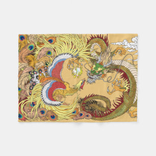 Chinese dragon and phoenix fleece blanket