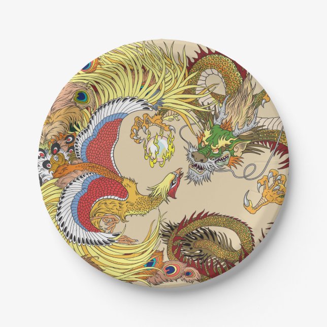 Chinese dragon and phoenix paper plate (Front)