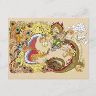 Chinese dragon and phoenix postcard