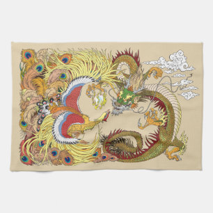 Chinese dragon and phoenix tea towel
