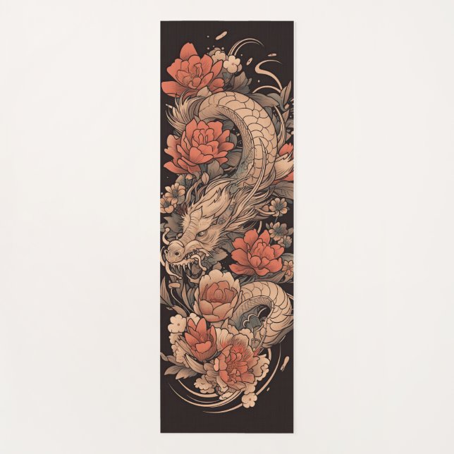 Chinese Dragon and Rose Flower Yoga Mat (Front)
