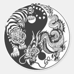 Chinese dragon and tiger yin yang symbol classic round sticker