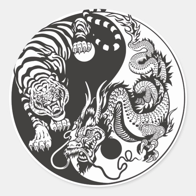 Chinese dragon and tiger yin yang symbol classic round sticker (Front)