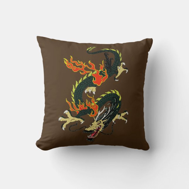 Chinese Dragon Black Throw Pillow (Front)