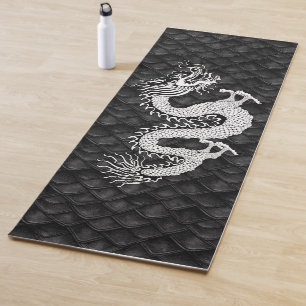 Chinese Dragon Black White Yoga Mat