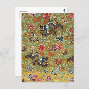 Chinese Dragon Butterfly & Flower Colourful Art Postcard