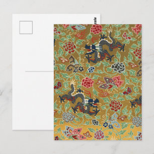 Chinese Dragon Butterfly & Flower Colourful Art Postcard
