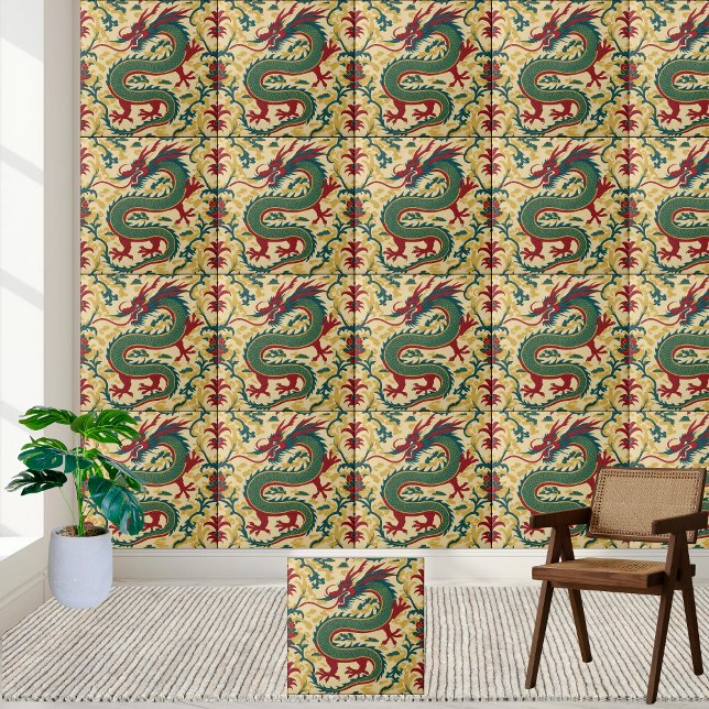 Chinese Dragon Chinoiserie Pattern Tile (Chinese Dragon Chinoiserie Pattern Tile)
