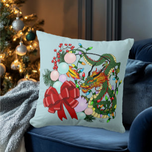 Chinese Dragon Christmas Wreath Cushion