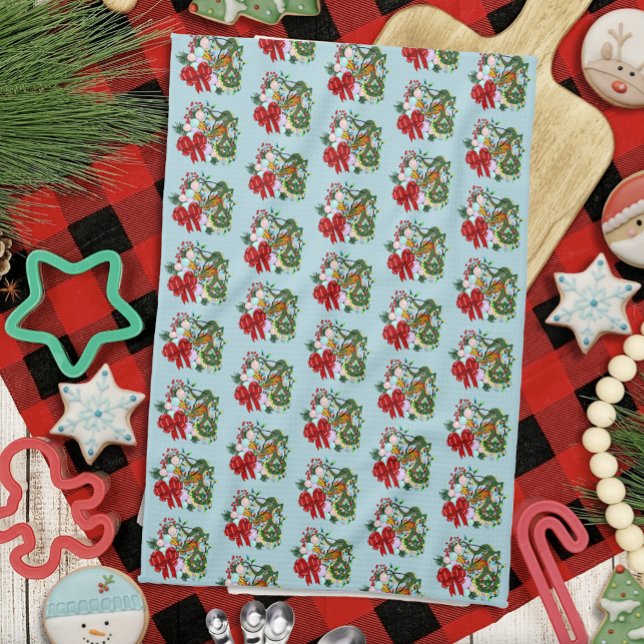Chinese Dragon Christmas Wreath Tea Towel (Creator Uploaded)