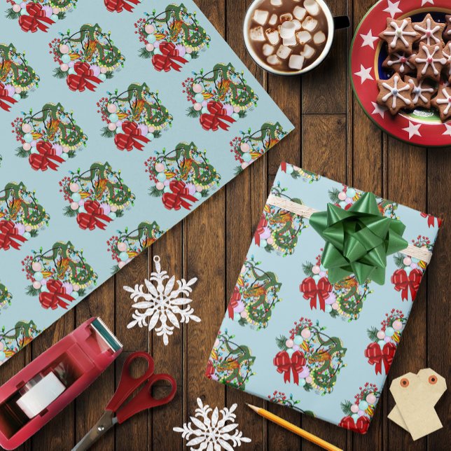 Chinese Dragon Christmas Wreath Wrapping Paper (Creator Uploaded)