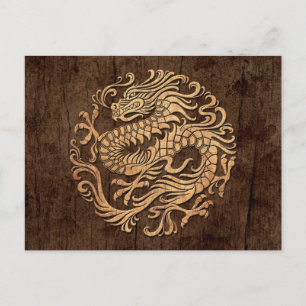 Chinese Dragon Circle with Wood Grain Effect Postcard