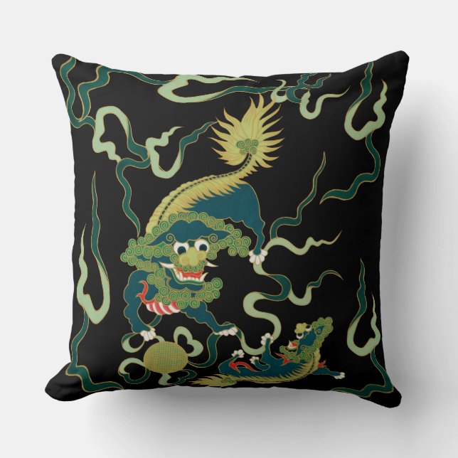 Chinese Dragon Design Oil Paint Throw Pillow 20x20 (Front)