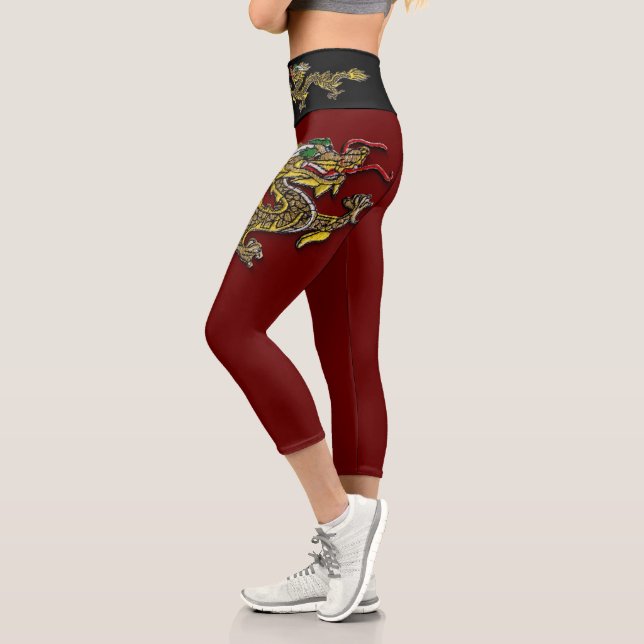 Chinese Dragon Embroidery Zodiac Birthday LegC2 Capri Leggings (Left)