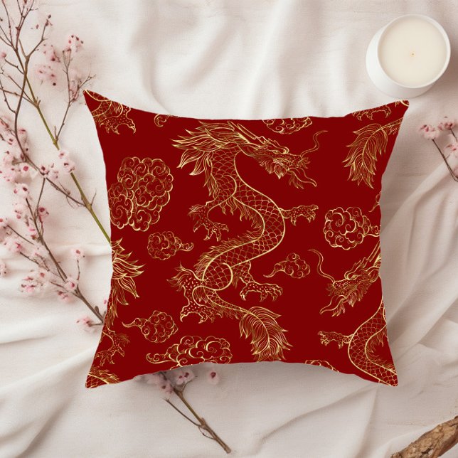 Chinese Dragon Gold and Dark Red Cushion (Creator Uploaded)
