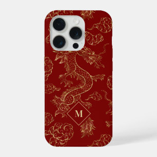 Chinese Dragon Gold and Dark Red iPhone 15 Pro Case