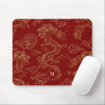 Chinese Dragon Gold and Dark Red Mouse Mat<br><div class="desc">Chinese Dragon pattern in gold over a dark red background.</div>