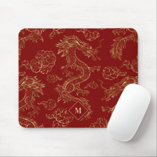 Chinese Dragon Gold and Dark Red Mouse Mat