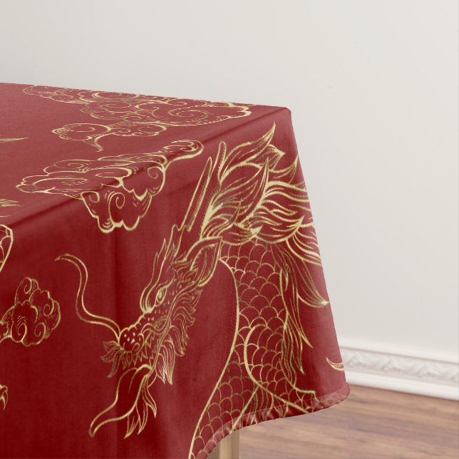 Chinese Dragon Gold and Dark Red Tablecloth (In Situ)