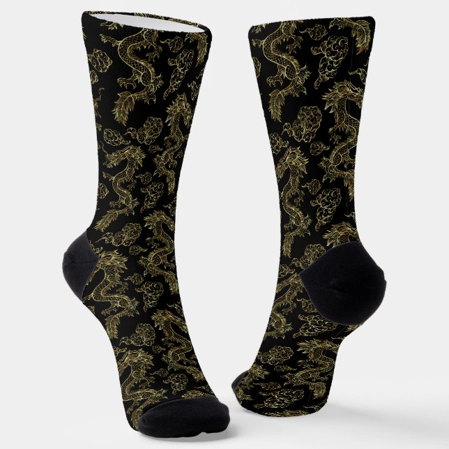 Chinese Dragon Gold and Red Socks (Angled)