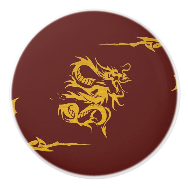 Chinese Dragon, Gold Dragon, Fantasy, Mythology Ceramic Knob (Front)