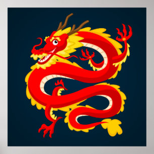 Chinese Dragon Illustration Poster