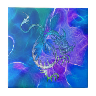 Chinese Dragon in Blues IV Tile