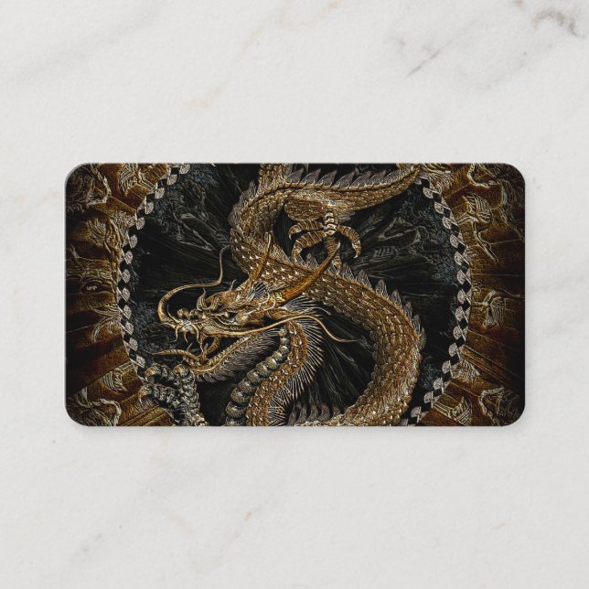 Chinese Dragon in Textured Brown Business Card (Front)