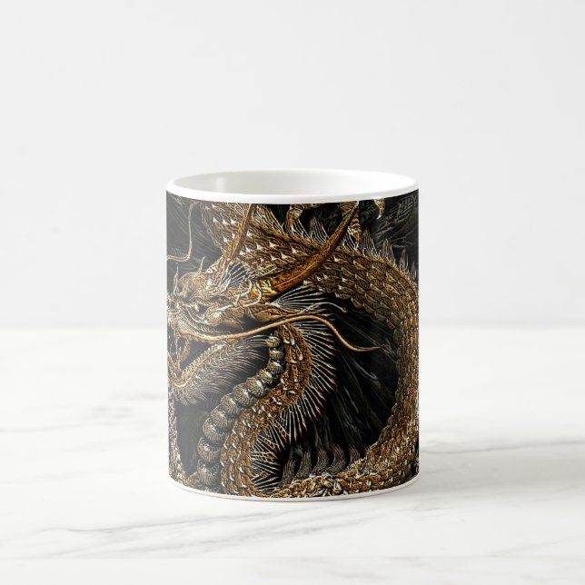 Chinese Dragon in Textured Brown Coffee Mug (Center)