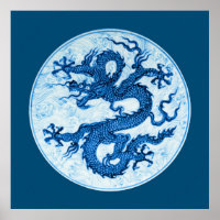 Chinese Dragon, Indigo Blue and White Poster