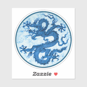Chinese Dragon, Indigo Blue and White  Sticker