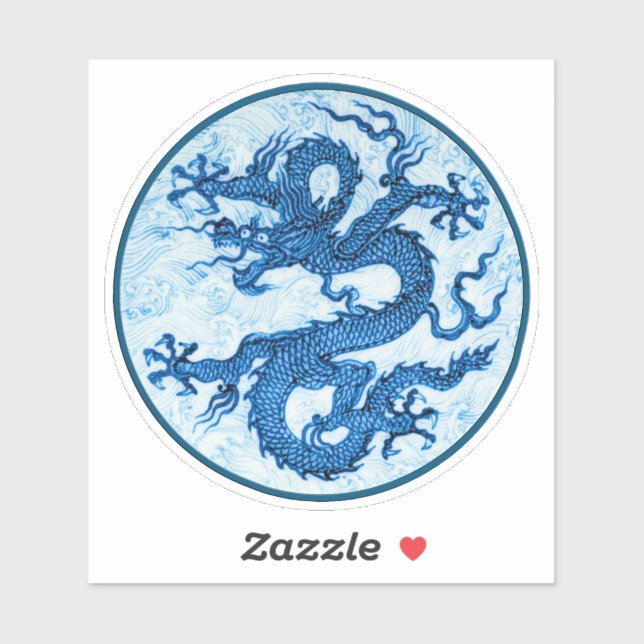 Chinese Dragon, Indigo Blue and White  Sticker (Sheet)