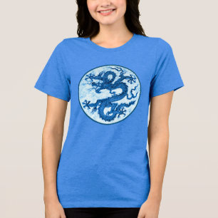 Chinese Dragon, Indigo Blue and White  T-Shirt Tri-Blend Shirt