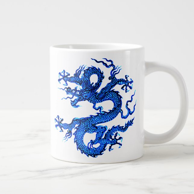Chinese Dragon, Indigo Blue Large Coffee Mug (Right)