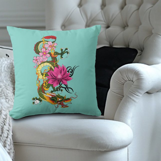 Chinese Dragon Lotus cherry Blossoms Cushion (Creator Uploaded)