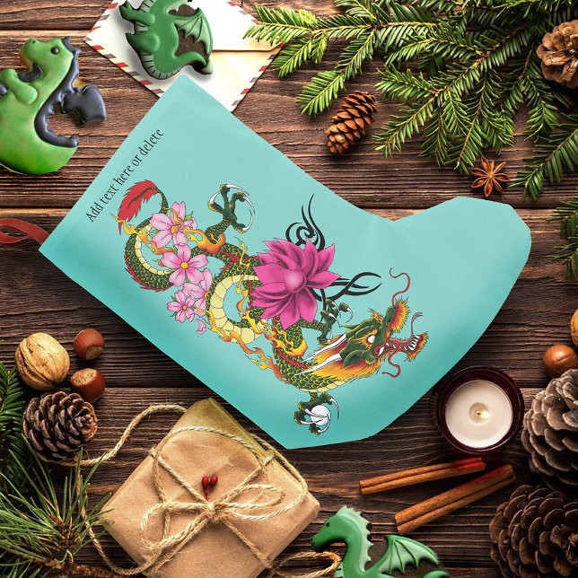 Chinese Dragon Lotus Cherry Blossoms Small Christmas Stocking (Creator Uploaded)