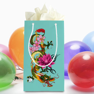 Chinese Dragon Lotus Cherry Blossoms Small Gift Bag