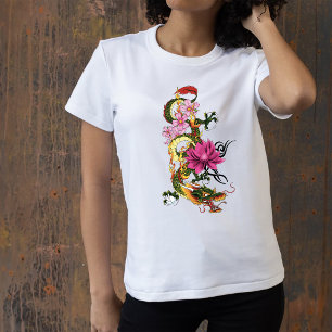 Chinese Dragon Lotus Cherry Blossoms T-Shirt