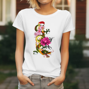 Chinese Dragon Lotus Cherry Blossoms T-Shirt