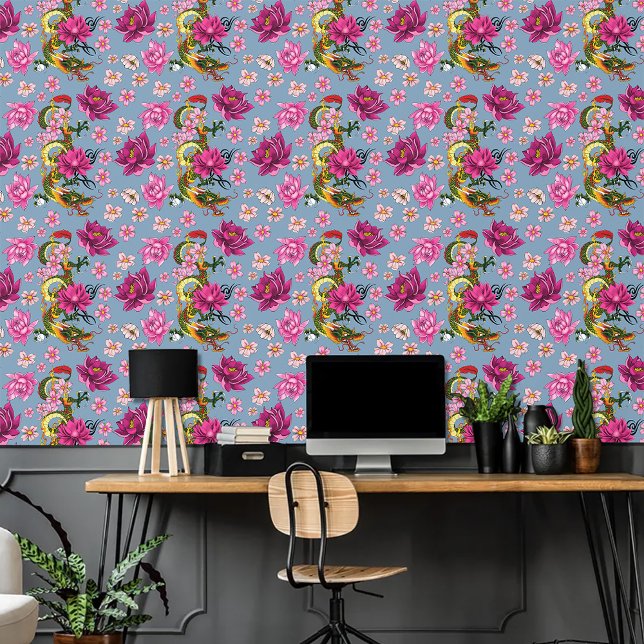 Chinese Dragon Lotus Cherry Blossoms  Wallpaper (Creator Uploaded)