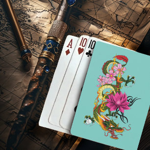 Chinese Dragon Lotus Flowers Blossoms Playing Cards