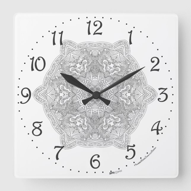 Chinese Dragon Mandala Square Wall Clock (Front)