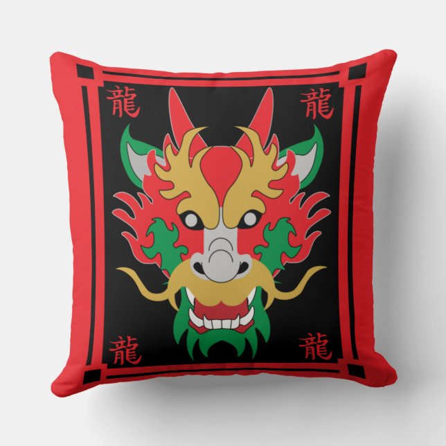 Chinese Dragon Masks Asian Art Cushion (Back)