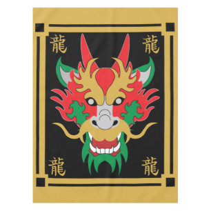 Chinese Dragon Masks Asian Art   Tablecloth