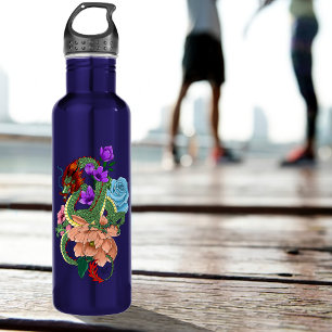 Chinese Dragon Navy Blue Flowers 710 Ml Water Bottle