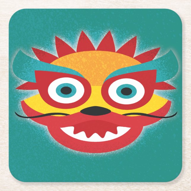 Chinese Dragon New Year Celebration Square Paper Coaster (Front)