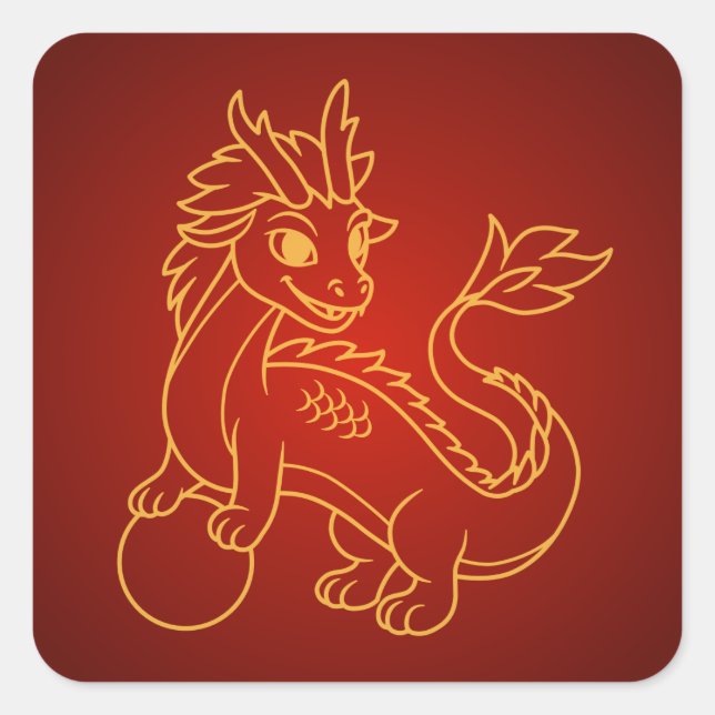 Chinese Dragon on Red Square Sticker (Front)