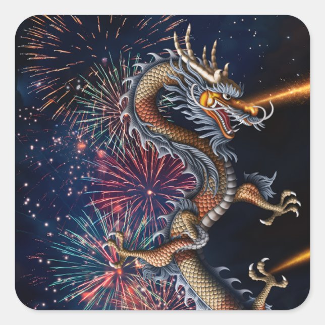 Chinese Dragon Square Sticker (Front)